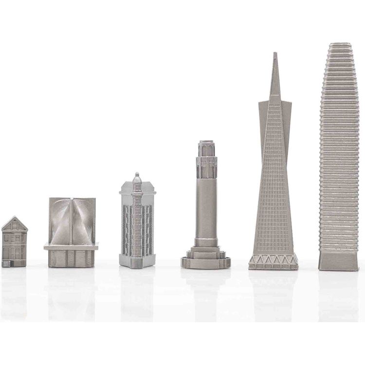 San Francisco Edition Stainless Steel Chess Set with Wood Map Board - FAO Schwarz