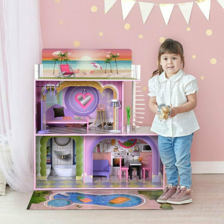 Kids Dreamland Sunset 3-Level Dollhouse Set for 12″ Dolls - FAO Schwarz