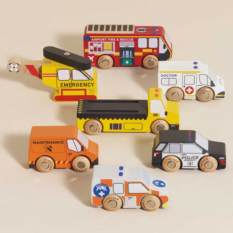Wooden Set of 7 Emergency Vehicles - FAO Schwarz