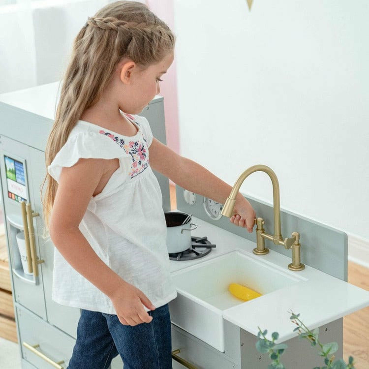 Teamson Kids Little Chef Charlotte Modern Modular Wooden Play Kitchen, Grey/Gold - FAO Schwarz