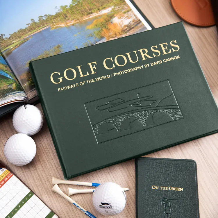 “Golf Courses: Fairways of the World” Book in Green Bonded Leather - FAO Schwarz
