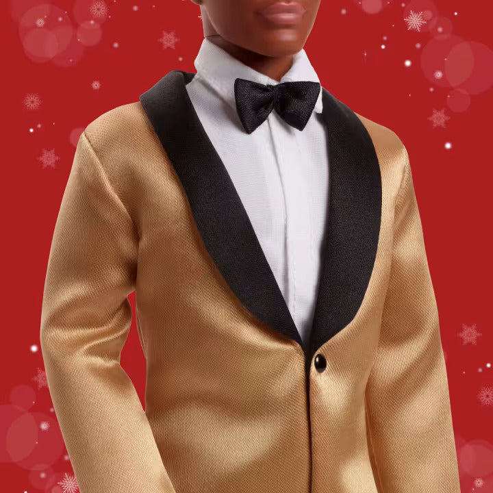 Barbie Signature 2025 Holiday Dark Brown Hair Ken Collectible Fashion Doll Wearing Full Suit With Golden Jacket - FAO Schwarz