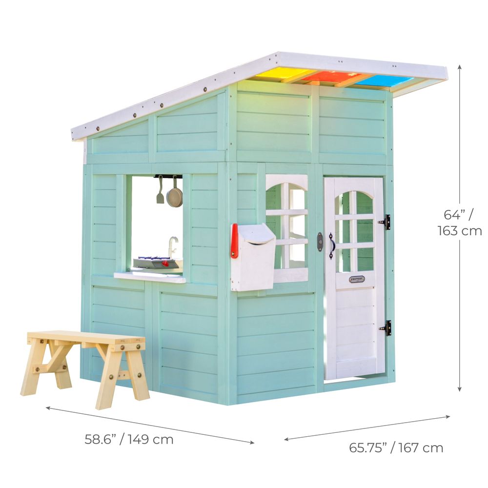 Rainbow Shade Wooden Playhouse with Kitchen, Flower Box & Bench - FAO Schwarz
