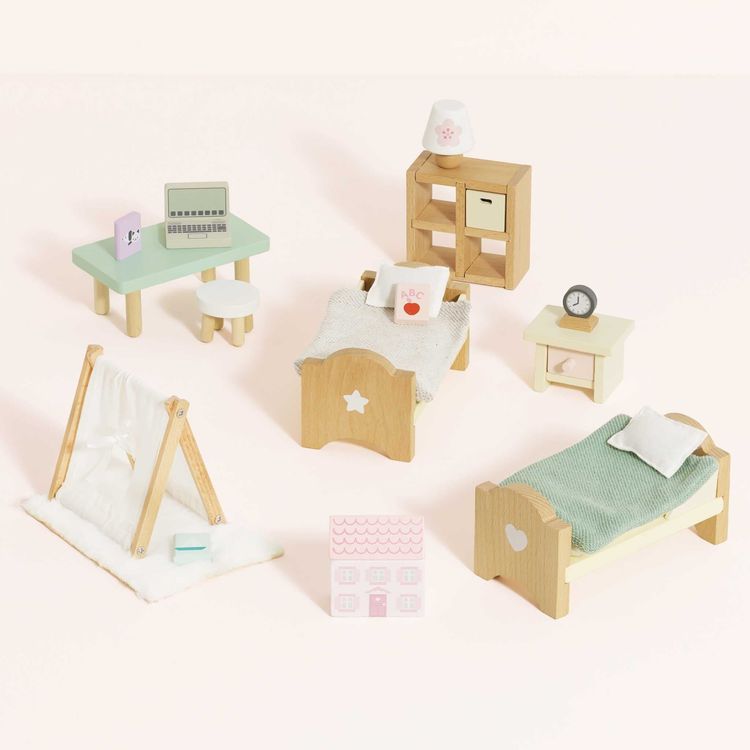 Wooden Dollhouse 24 Piece Child’s Bedroom Furniture Set - FAO Schwarz