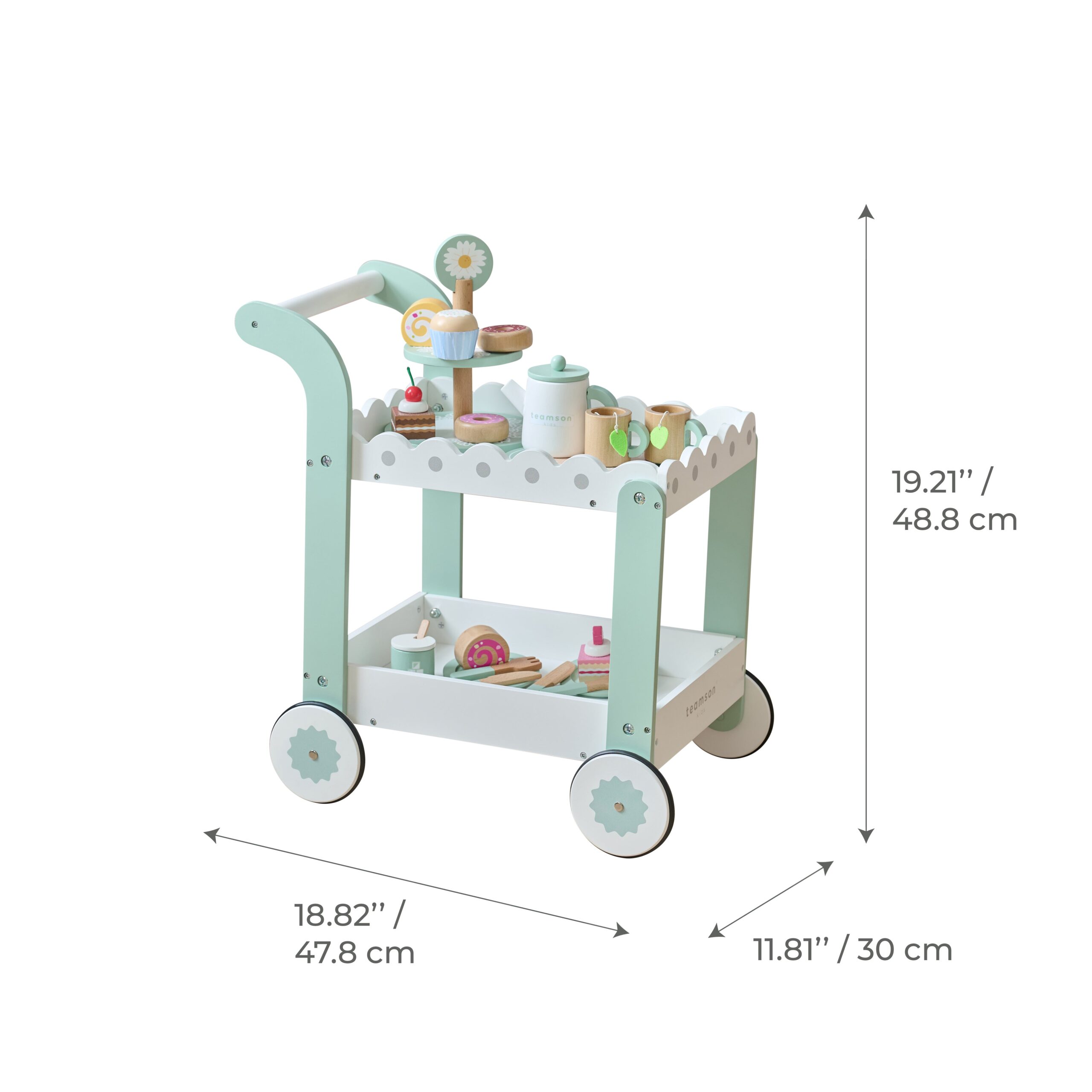 Afternoon Sip Wood Dessert Cart with 21 Pieces & Rotatable Wheels - FAO Schwarz