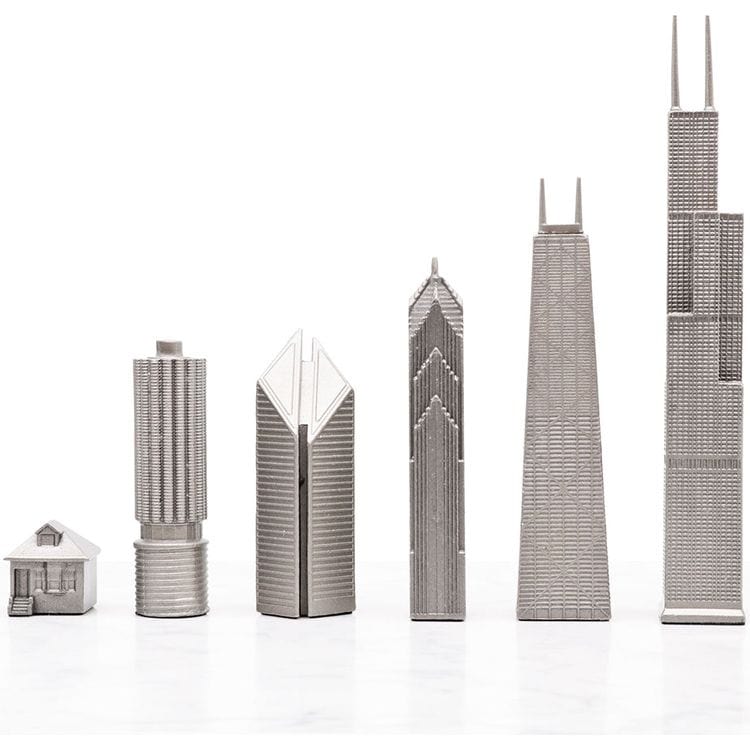 Chicago Edition Stainless Steel Chess Set with Wood Map Board - FAO Schwarz