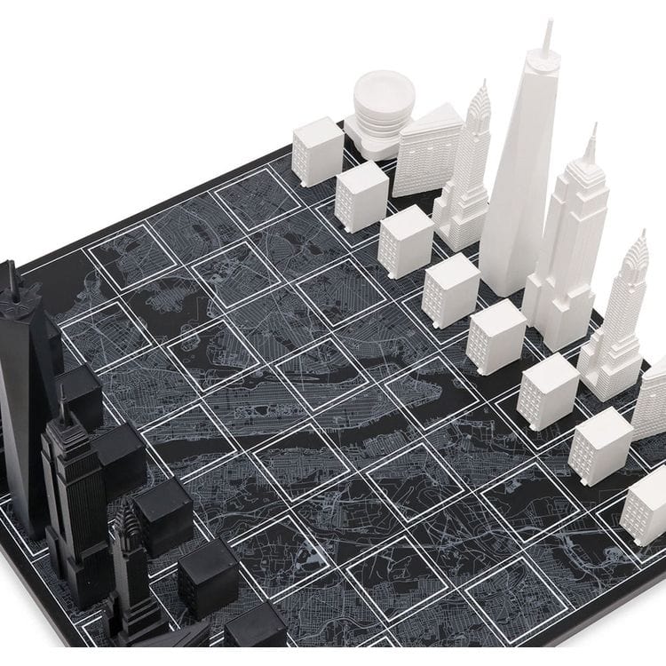 New York City Edition Acrylic Chess Set with Wood Map Board - FAO Schwarz