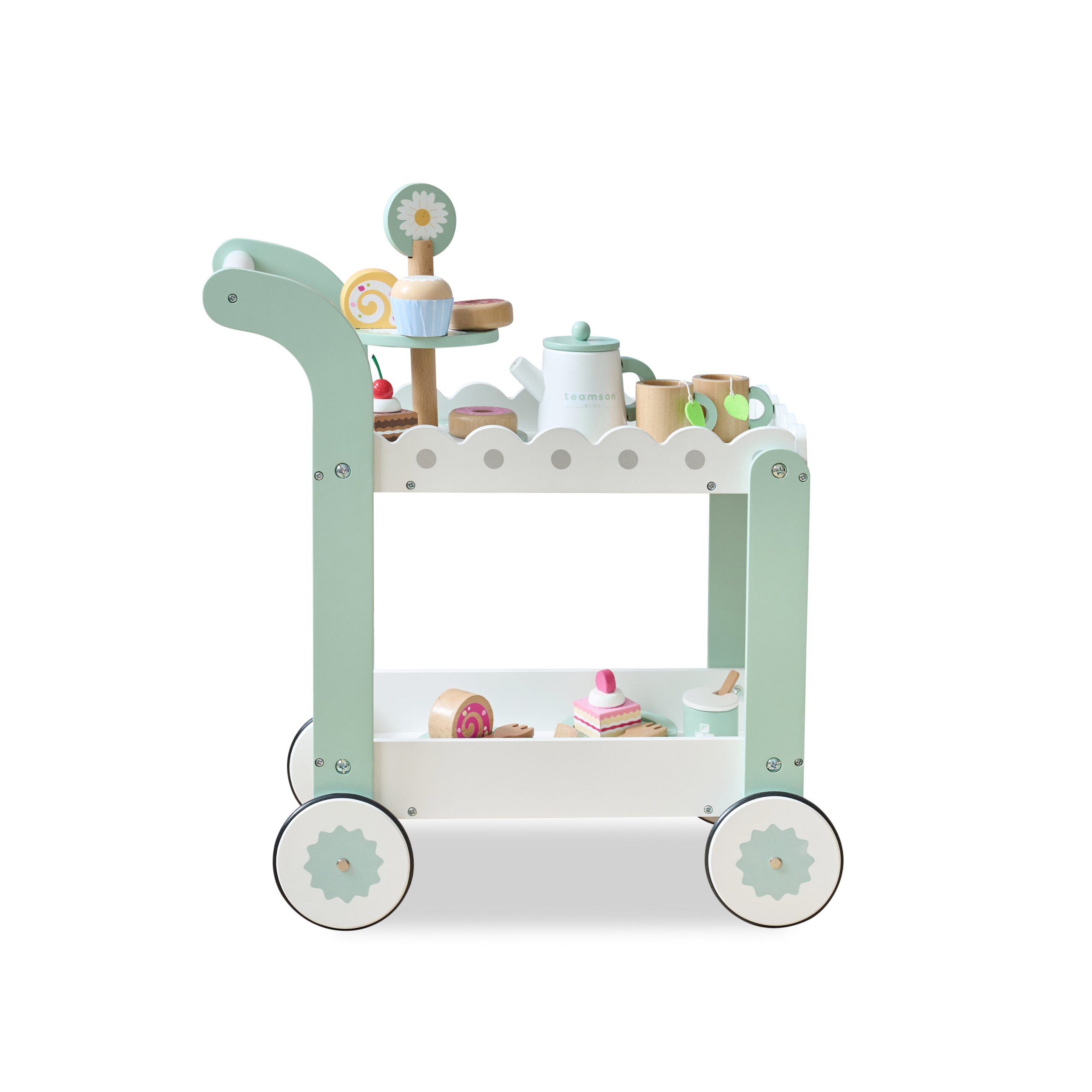 Afternoon Sip Wood Dessert Cart with 21 Pieces & Rotatable Wheels - FAO Schwarz