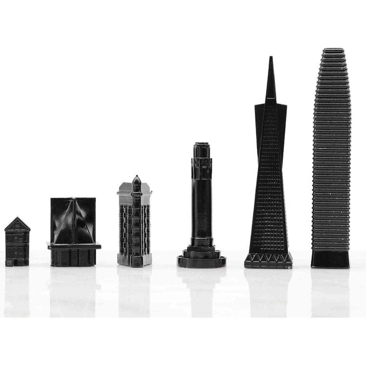 San Francisco Edition Stainless Steel Chess Set with Wood Map Board - FAO Schwarz