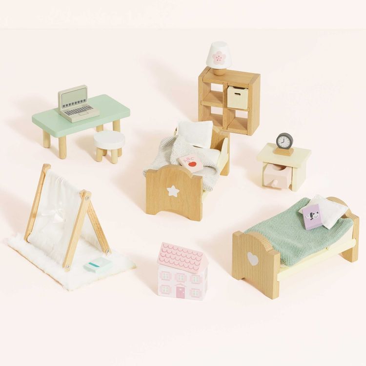 Wooden Dollhouse 24 Piece Child’s Bedroom Furniture Set - FAO Schwarz