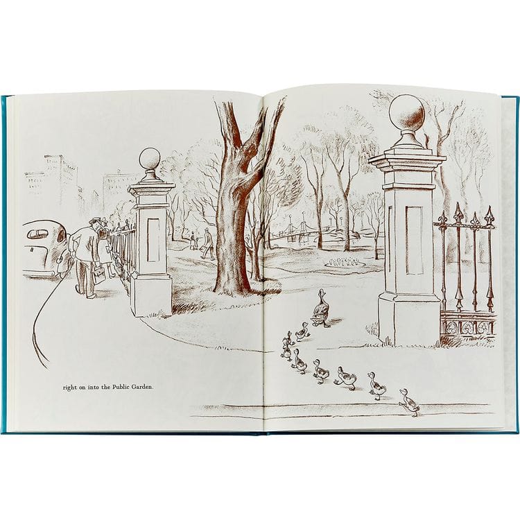 “Make Way For Ducklings” Book in Teal Blue Italian Leather - FAO Schwarz