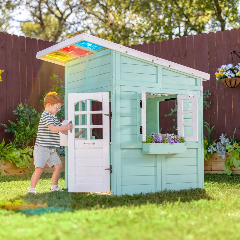 Rainbow Shade Wooden Playhouse with Kitchen, Flower Box & Bench - FAO Schwarz