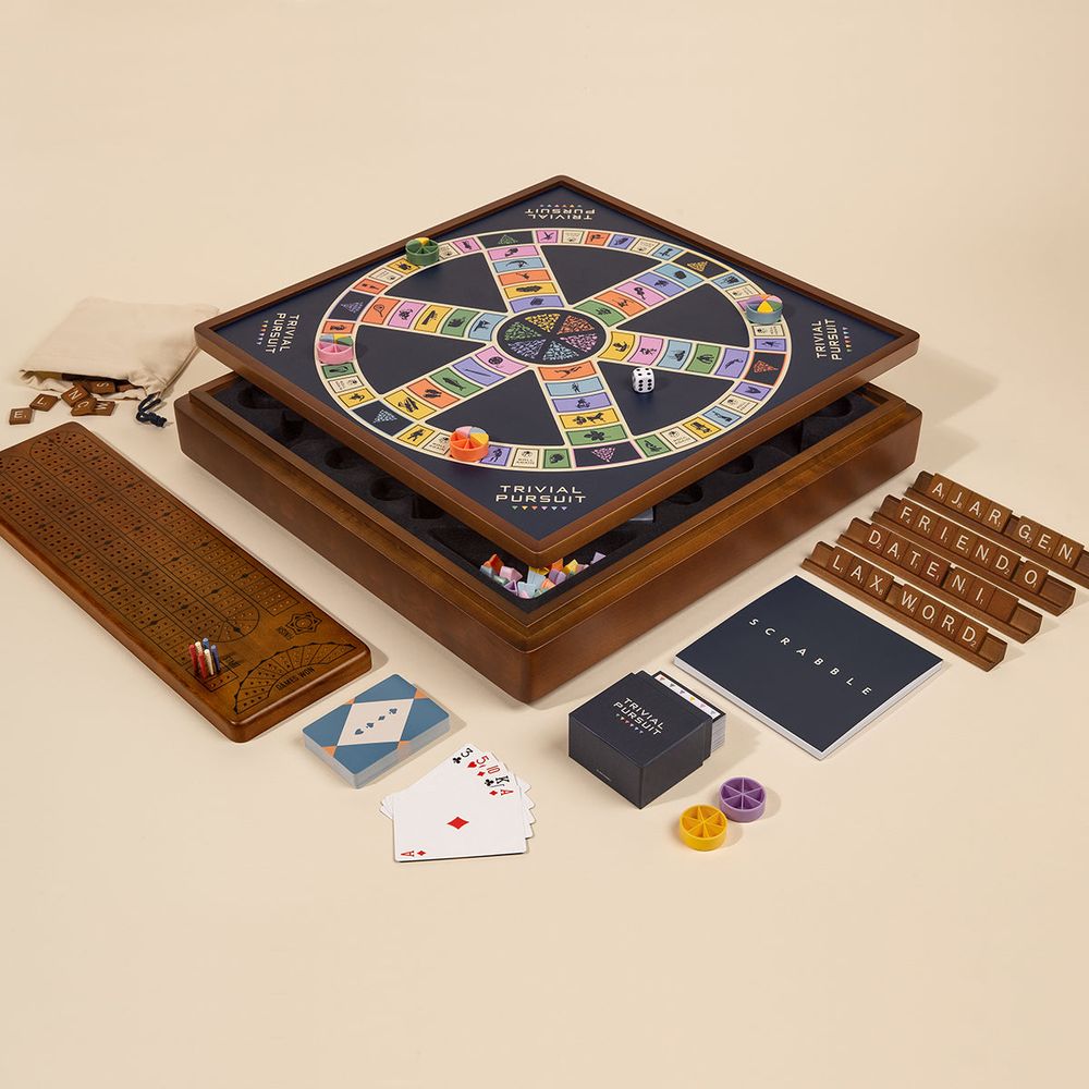 3-in-1 Premium Game Collection Scrabble Trivial Pursuit and Cribbage - FAO Schwarz