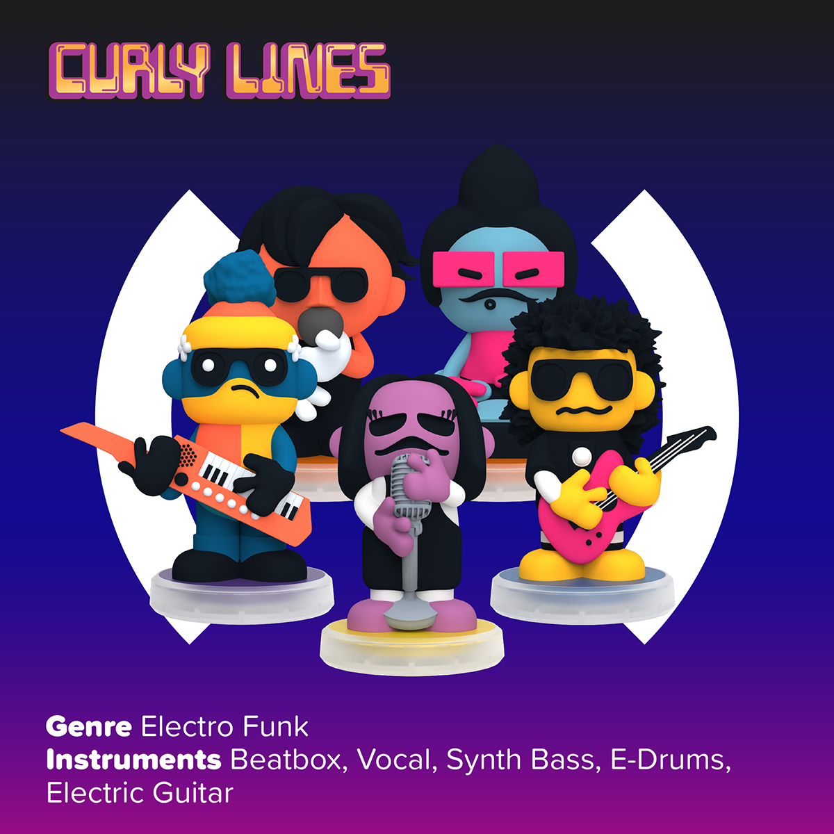 Loops Lap Curly Lines: 5 Figurines NeoFunk Band - FAO Schwarz