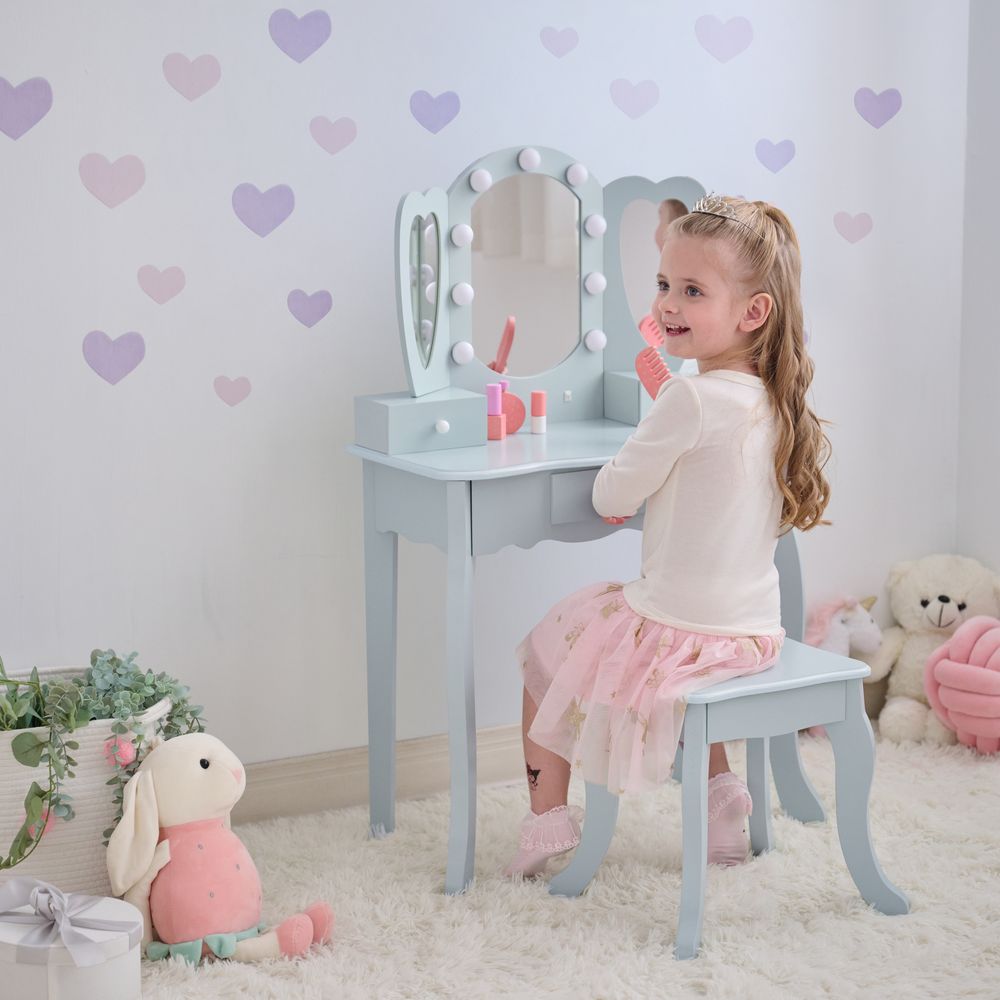 Heart Glow Wooden Vanity Set with LED Lights Mirror & Stool - FAO Schwarz