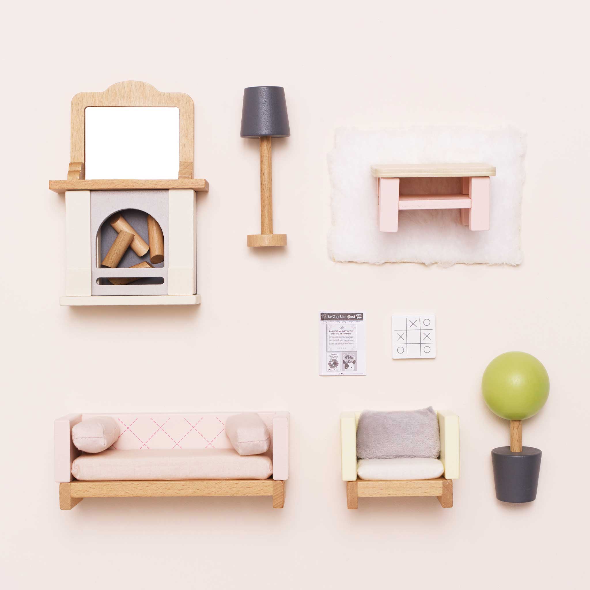Wooden Dollhouse Living Room Furniture Set – 19 Pieces - FAO Schwarz