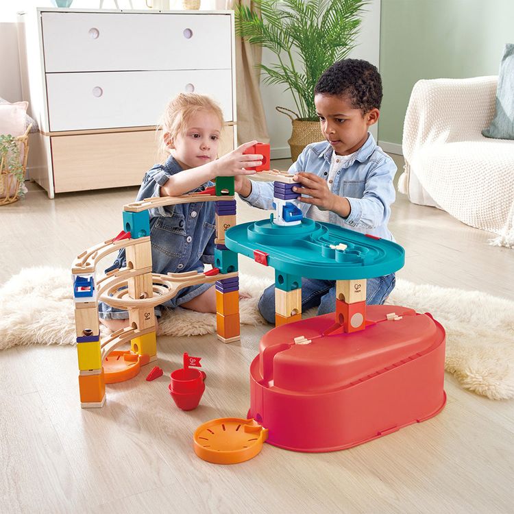 Quadrilla Stack Track Bucket Set Wooden Marble Run Blocks - FAO Schwarz