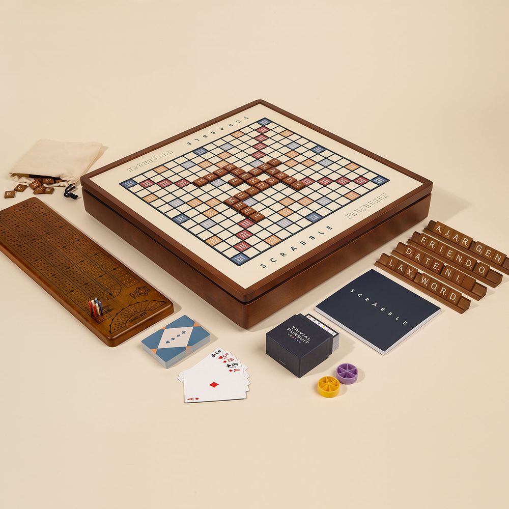 3-in-1 Premium Game Collection Scrabble Trivial Pursuit and Cribbage - FAO Schwarz