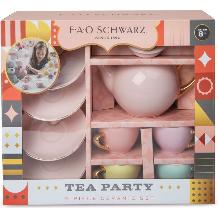 9-Piece Hand-Glazed Ceramic Tea Party Set - FAO Schwarz