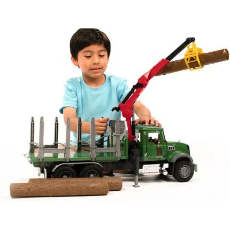 Mack Granite Timber Truck with Loading Crane & 3 Trunks - FAO Schwarz