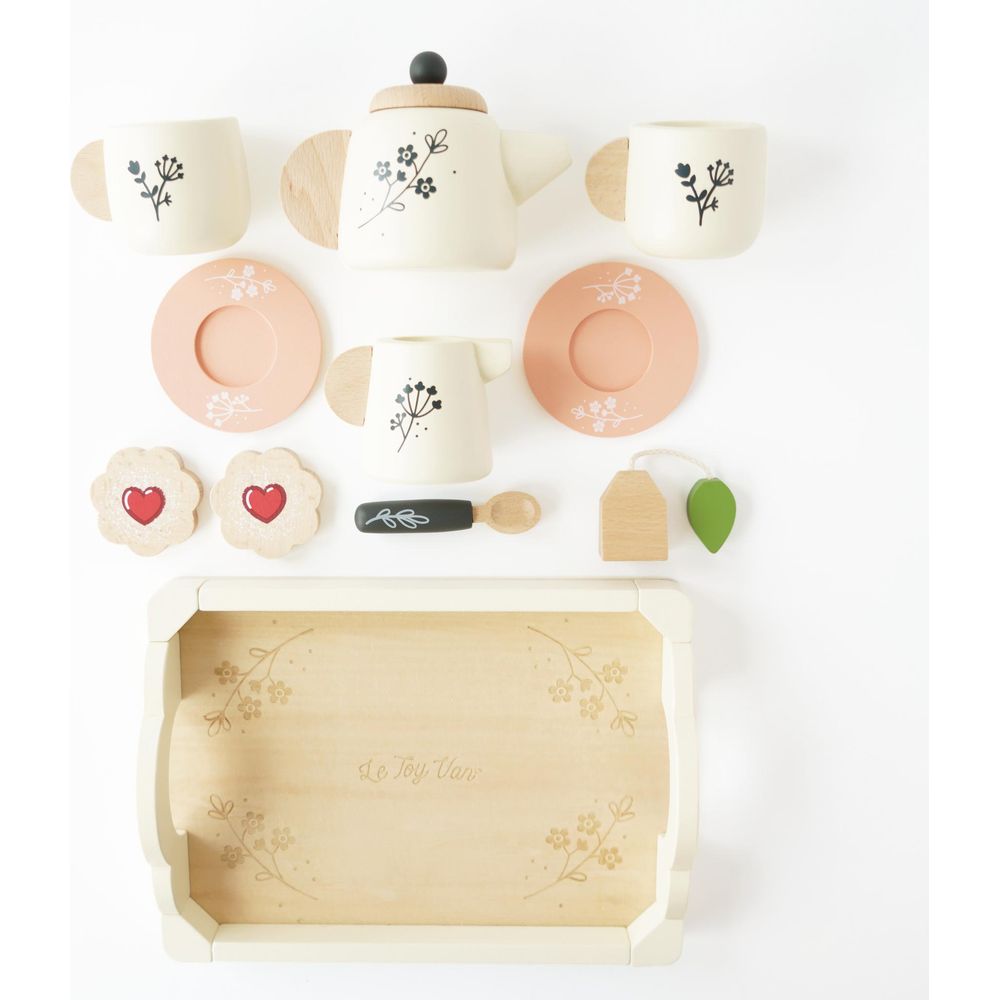 12 Piece Wooden Tea Set & Tray - FAO Schwarz