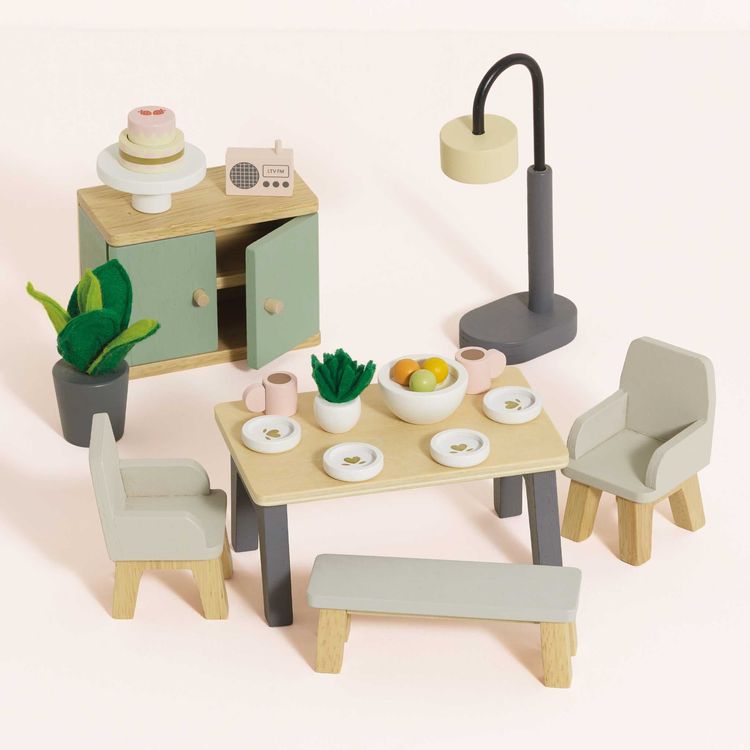 18-Piece Wooden Dollhouse Dining Room Set - FAO Schwarz