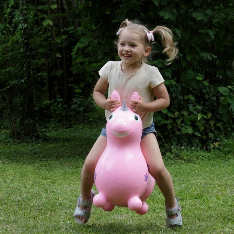 Pink Rody Magical Unicorn Inflatable Bouncer Ride-on - FAO Schwarz