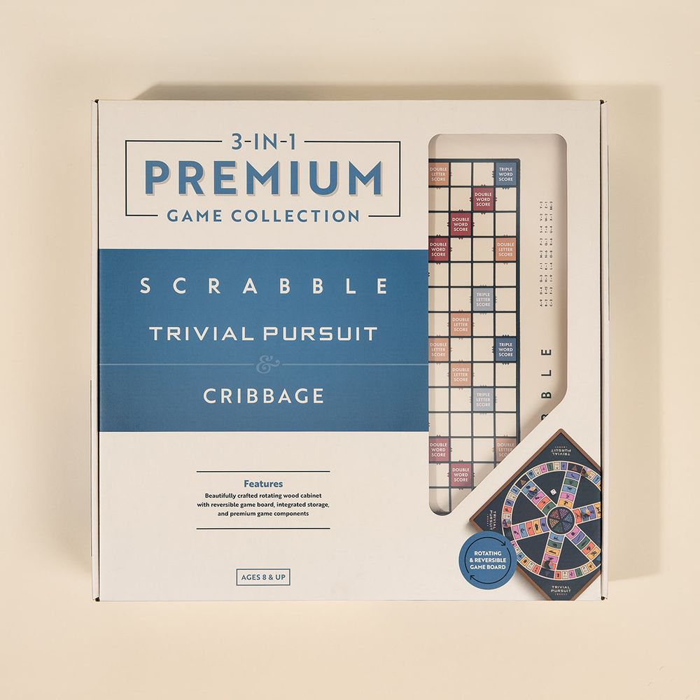 3-in-1 Premium Game Collection Scrabble Trivial Pursuit and Cribbage - FAO Schwarz