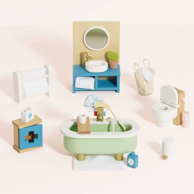 Wooden Dollhouse 19 Piece Bathroom Furniture Set - FAO Schwarz