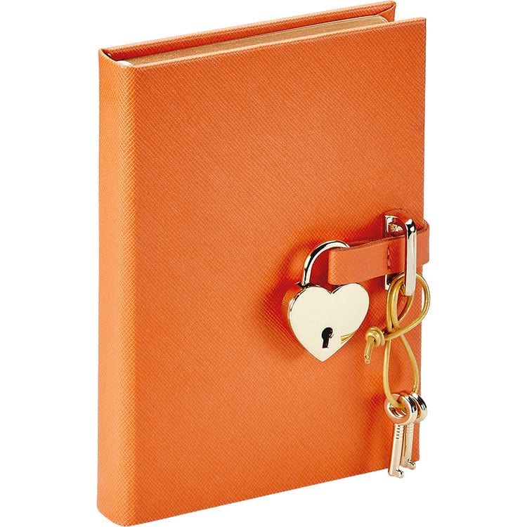 Heart Lock Journal in Orange Saffiano Leather - FAO Schwarz