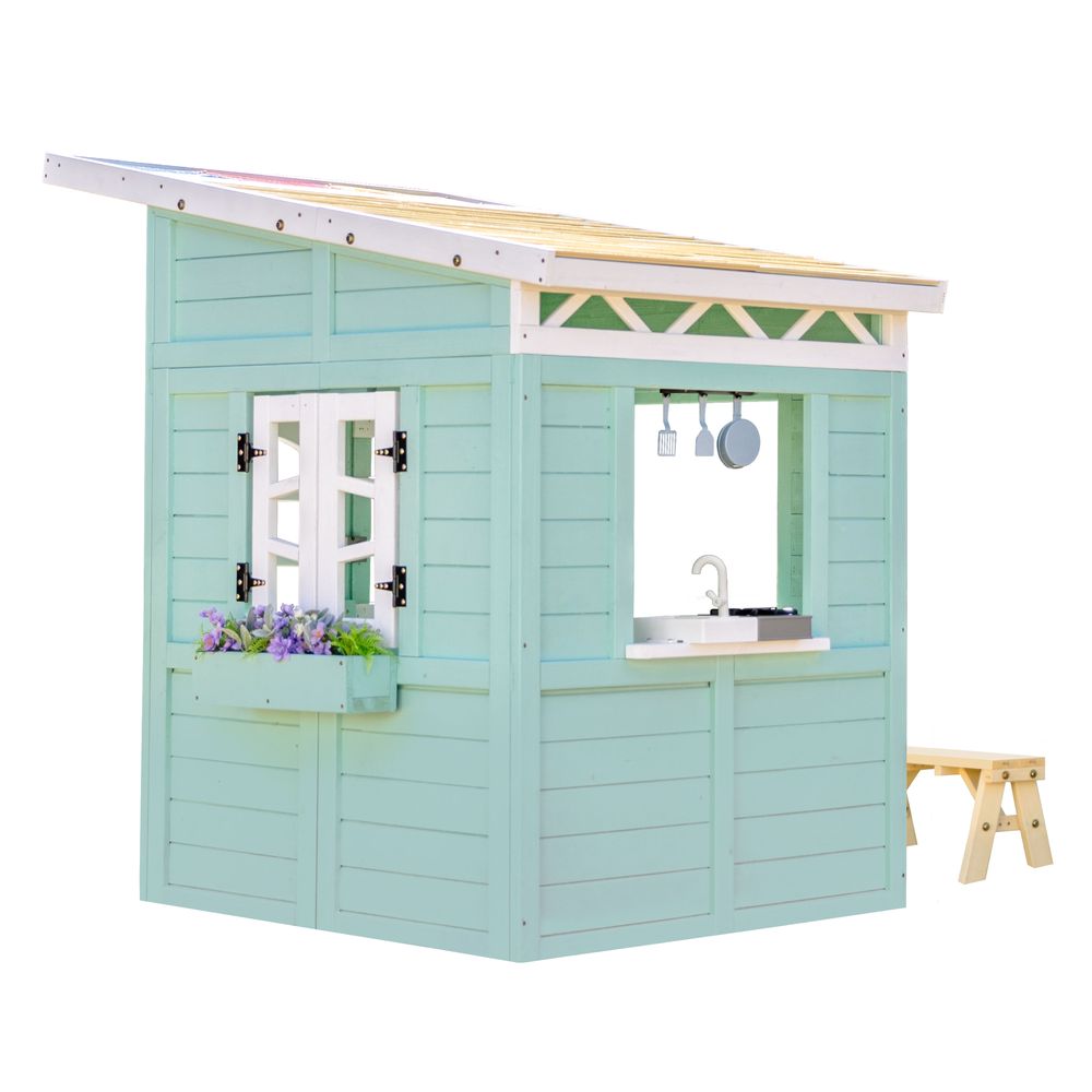 Rainbow Shade Wooden Playhouse with Kitchen, Flower Box & Bench - FAO Schwarz
