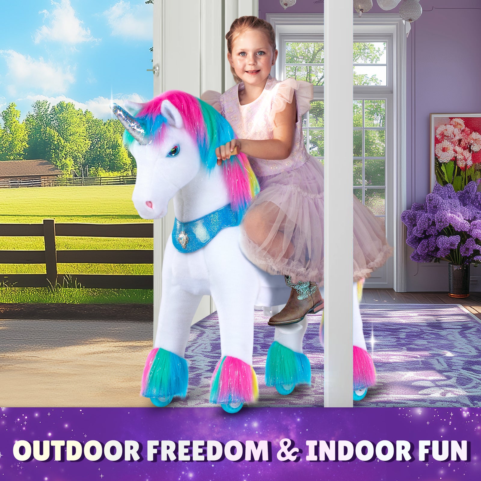 Rainbow Unicorn Model Y Ride on Toy – 4-7 Years - FAO Schwarz