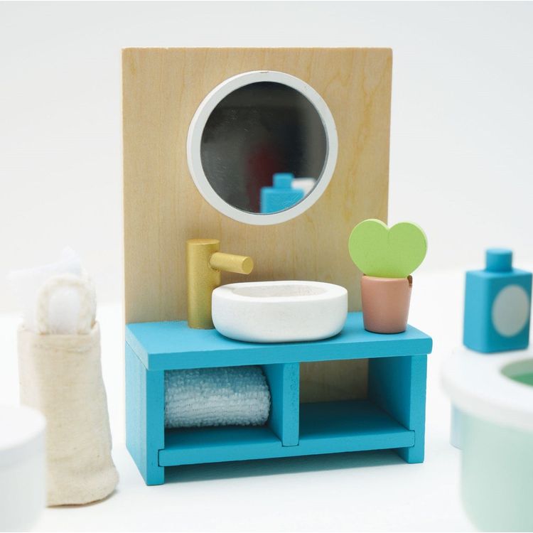Wooden Dollhouse 19 Piece Bathroom Furniture Set - FAO Schwarz