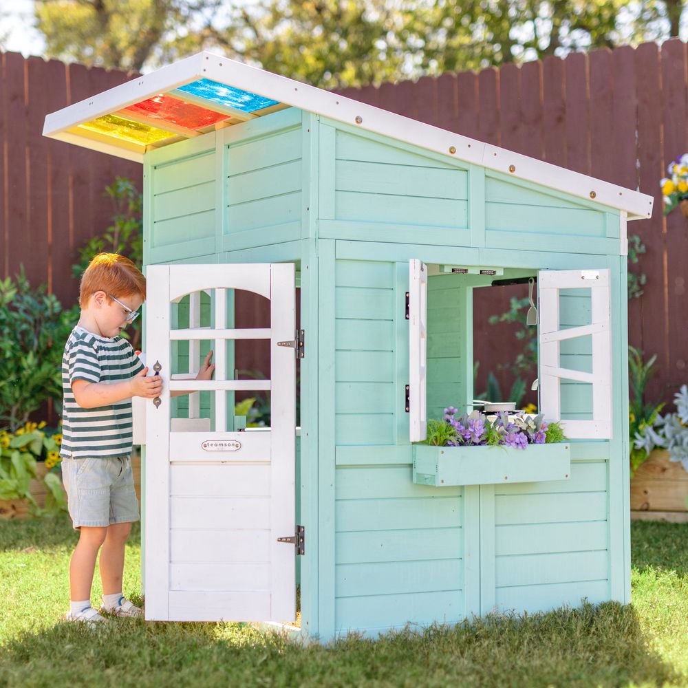 Rainbow Shade Wooden Playhouse with Kitchen, Flower Box & Bench - FAO Schwarz