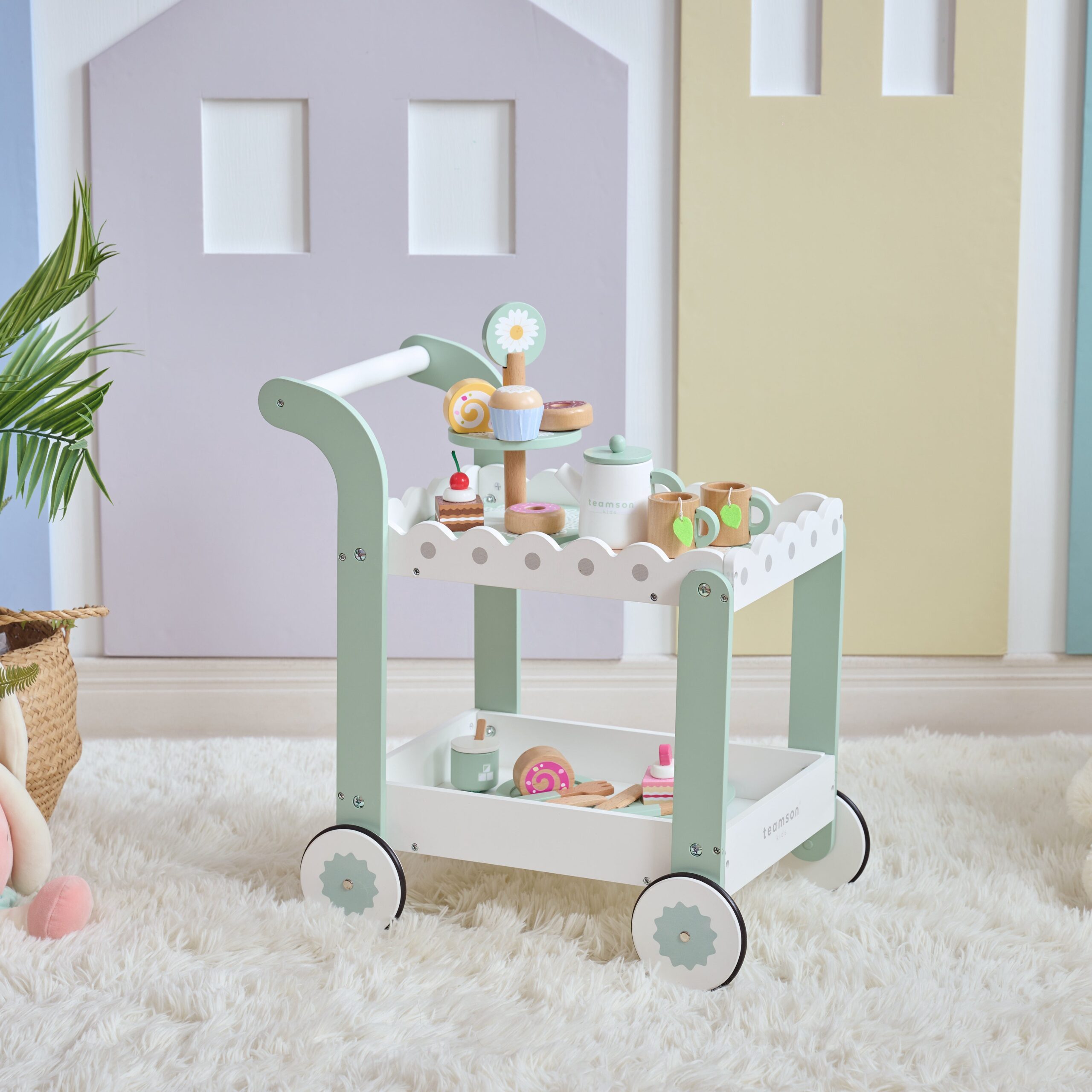 Afternoon Sip Wood Dessert Cart with 21 Pieces & Rotatable Wheels - FAO Schwarz