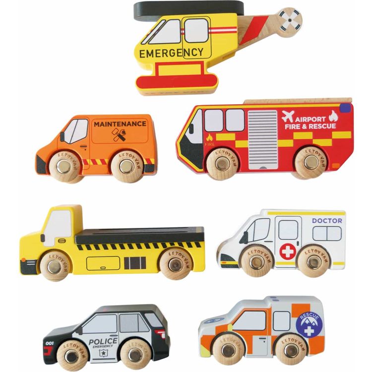 Wooden Set of 7 Emergency Vehicles - FAO Schwarz