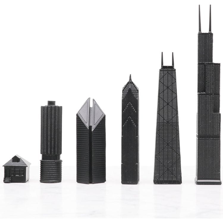 Chicago Edition Stainless Steel Chess Set with Wood Map Board - FAO Schwarz