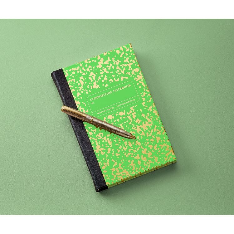 Composition Notebook in Neon Green/Gold Leather - FAO Schwarz