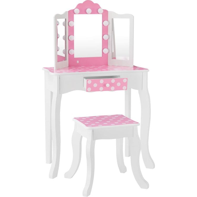 Fantasy Fields Gisele Polka Dot Kids Vanity Table & Stool with LED - FAO Schwarz