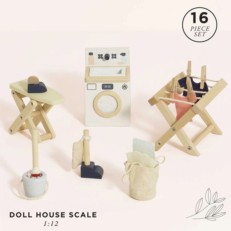 16 Piece Wooden Dollhouse Laundry Room Set - FAO Schwarz