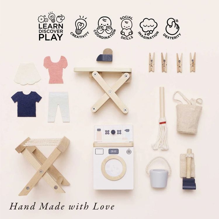 16 Piece Wooden Dollhouse Laundry Room Set - FAO Schwarz