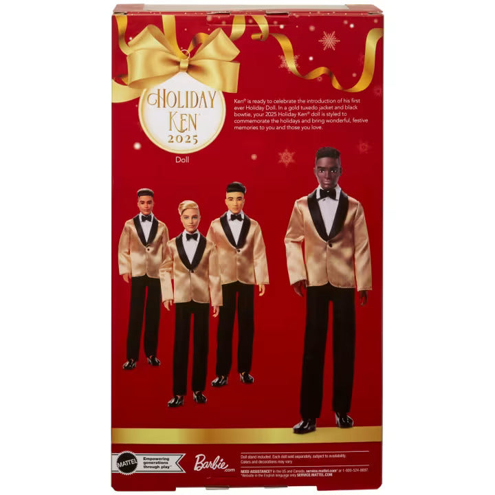 Barbie Signature 2025 Holiday Dark Brown Hair Ken Collectible Fashion Doll Wearing Full Suit With Golden Jacket - FAO Schwarz